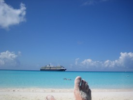 The Westerdam moored off Half Moon Cay in the Bahamas